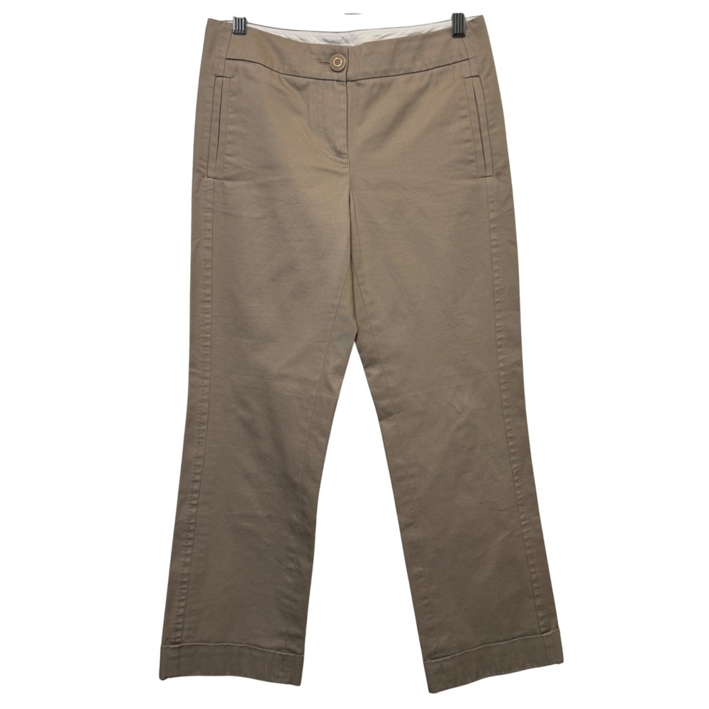 Tory Burch Womens Straight Leg Crop Pant 2 Tan Khaki Cotton Twill Preppy Classic